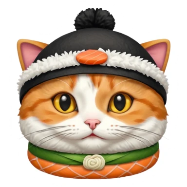 cat wearing a hat made out of sushi sticker