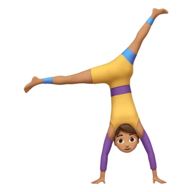 3D emoji style person doing cartwheel/flip pose, centered, soft shadow, white background. sticker