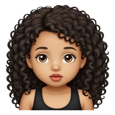 light brown skin tone, very adorable toddler, with big plump lips, long long lashes, black curly long hair, brown eyes, black tank top sticker