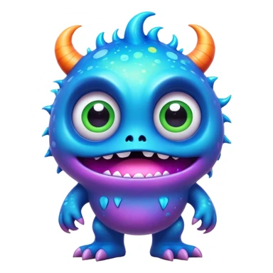 Macroscopic view, 3D, create an image of a cartoon monster with extra big shining eyes, by thomas kinkade and paul lehr, pixar cute character design, by Anne Stokes, splashes of neon galaxies, adorably cute, drew struzan inspiration, 2019, by Wojciech Korneli Stattler, beautiful matte painting sticker