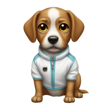 Dog wearing a baby oil suit sticker