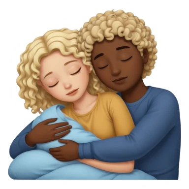 blonde girl and dark skin boy with curly hair sleeping and cuddling sticker