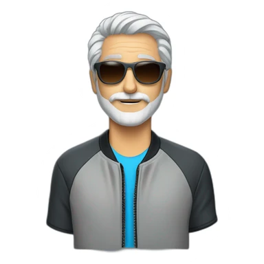gray-haired man with a beard and mustache in sunglasses wearing a baseball jacket in a sports jacket sticker