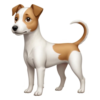 a full body slightly chubby white parson russell terrier looking dog the size of a kelpie with light brown long ears and a light brown patch on one eye and a large snout. the rest of the dog is completely white. forward facing sticker