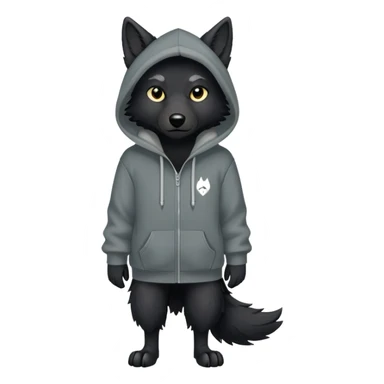 black wolf in a hoody with title “MAIR” sticker