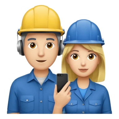 Um homem e uma mulher amarelos com capacete azul escuro e camisa social cinza. Um deles deve estar segurando um megafone  sticker