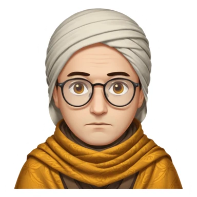 A kashmiri  criminal daku whose white face is somewhat triangular and  wears specs and has brown golden eyes with sticker