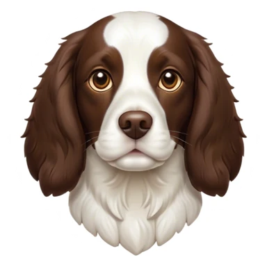 Cinematic Noble Springer Spaniel Portrait Emoji, Poised and regal, with a medium build and a glossy, well-groomed Fur of rich liver and white, deep-set soulful brown eyes, Simplified yet sharp and sophisticated features, highly detailed, glowing with a soft, dignified glow, high shine, intelligent and alert, stylized with an air of grace, focused and attentive, soft glowing outline, capturing the essence of a watchful and confident companion, so majestic it feels as though it could bound out of the screen with effortless authority! sticker