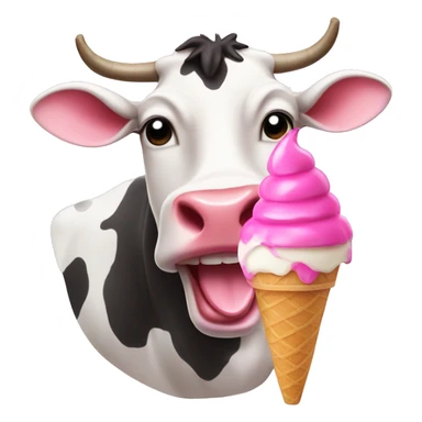 cow eating pink ice cream  sticker
