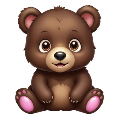 Cinematic Cute bear cub Portrait Emoji, Head tilted playfully and inquisitively, featuring a glossy dark brown fur with a natural sheen and round, sparkling eyes filled with gentle curiosity, Simplified yet irresistibly adorable features, highly detailed, glowing with a warm, friendly glow, high shine, affectionate and mighty, stylized with a touch of woodland whimsy, bright and endearing, soft glowing outline, capturing the essence of a mischievous yet loving bear cub, so playful it feels like it could amble out of the screen and into your arms! sticker