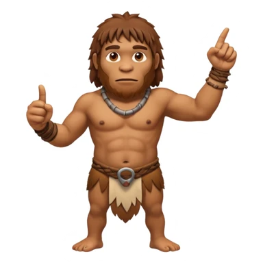 A full-bodied Neanderthal, dressed in a loincloth, points his thumb to the right
 sticker