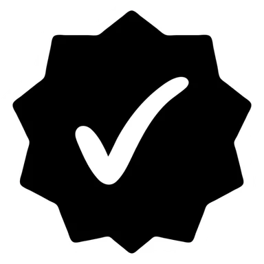 Create a minimalist icon of an octagonal seal with a checkmark inside, solid black fill, on a transparent background, matching the style of the reference image. sticker