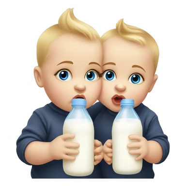 Two fat blue eyed baby twins drinking milk and doing duck lips sticker