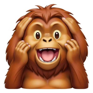 Cinematic Cute Yawning Orangutan Portrait Emoji, Head tilted slightly with a dramatic, wide-open yawn, showcasing a richly textured face with half-closed, sleepy eyes and a relaxed, open expression, Simplified yet irresistibly adorable features, highly detailed, glowing with a soft, cozy jungle glow, high shine, relaxed yet expressive, stylized with a dash of whimsical charm, soft glowing outline, capturing the essence of a drowsy yet affectionate guardian that appears ready to stretch out for a nap! sticker