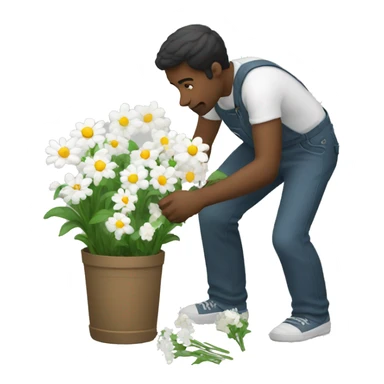 Man picking white flowers  sticker