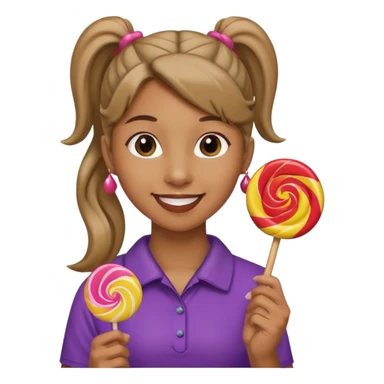 Using this emoji 🥹 make me one with ponytail hair holding a lollipop in each hand sticker