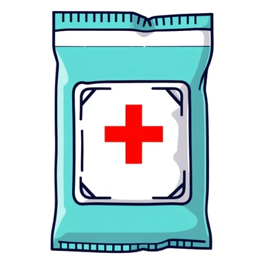 Discreet intimate health packet with red cross symbol and heart icon, sealed medical packet sticker