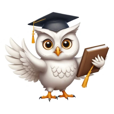 happy white Owl with graduation hat and diploma in claws sticker