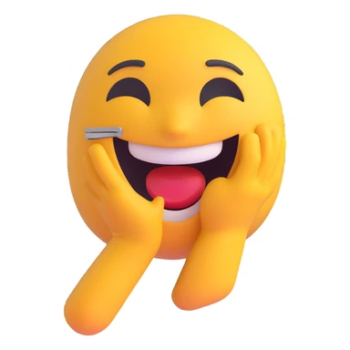 a character who is broken but laughing, expressive, emotional, 3D emoji style sticker