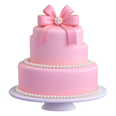 light pink cake decorated with pearls and a light pink bow on top sticker