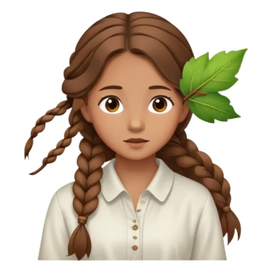  A girl with a long braid, a brown hairpin shaped like a leaf, and a white blouse, breathing in the spring air. sticker