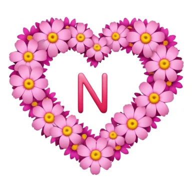 Heart shape of many this flower 🌸 inside it N letter sticker