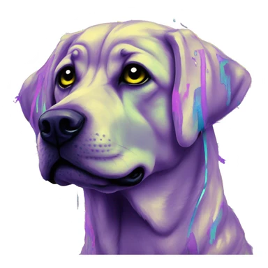 .Zombie_ Vaporwave black holographic oilslick zombie yellow Labrador zombie dog yellow caution tape graffiti stripes iridescent blue purple mane yellow stripes sticker