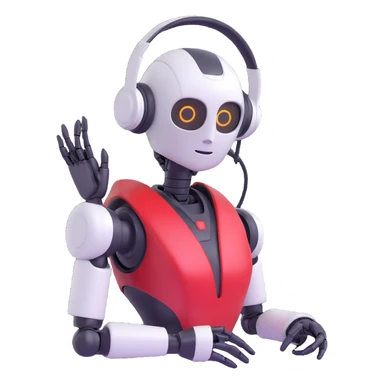 businesslike robot assistant character with a headset, using #fbcd0b as the dominant color, for a company chatbot sticker