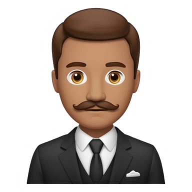 a male housekeeper in suit with a mustache sticker