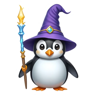 penguin wizard with magic wand and wizard hat sticker