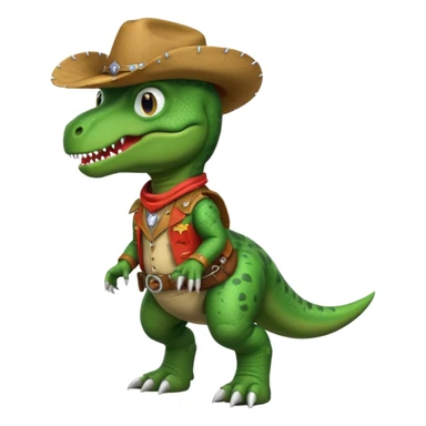 trex dinosaor with cowboy helmet with cowbot clothes sticker