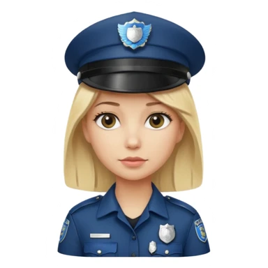 A blonde woman wearing a dark police hat with a silver badge, looking straight ahead with a calm expression. sticker