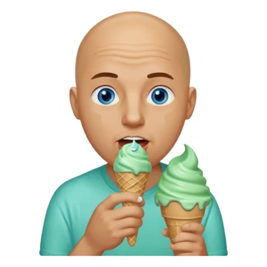 Bald man with blue eyes putting a mint ice cream cone in his mouth sticker