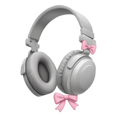light grey full head headphones with light pink bows on the bit that goes on your ear sticker