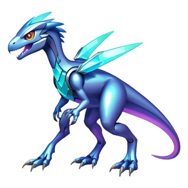 Shiny Futuristic Ethereal Fakemon-Pokemon-Digimon-Spectrobes-Raptor-fusion, full body, four legs sticker