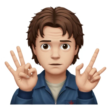 Eddie the freak from stranger things with his iconic hand sign like this "🤟" behind his head sticker