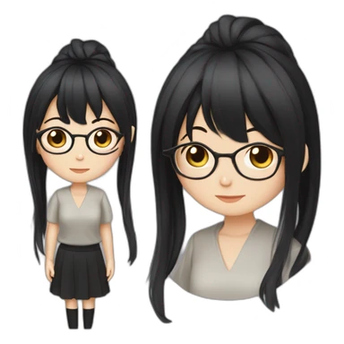 Chinese girl-Light skin - long straight black hair - bangs - Rimless glasses - Ruiyang - Neutral - Dark pupils - High nose - drooping mouth - Dark clothes - Rational - confident sticker