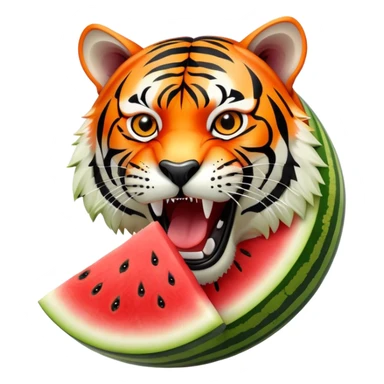 Half sliced watermelon with an orange and black striped tiger head growling sticker