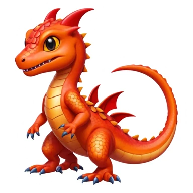 cute shiny colorful Guilmon-Salandit hybrid creature with big eyes and a happy expression, full body sticker