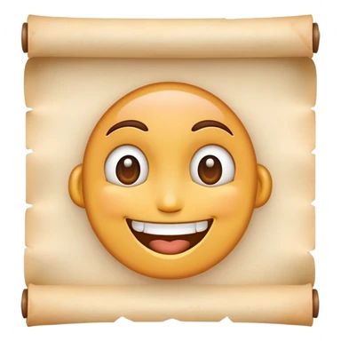 smiling emoji face with a parchment scroll held in teeth, anime-inspired sticker