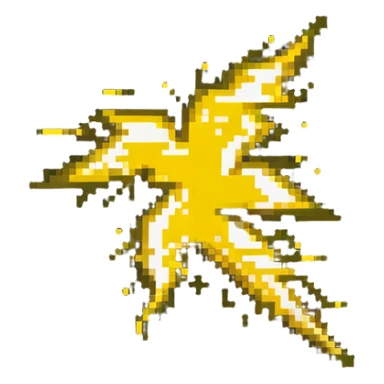 Speed power-up sprite, 64x64 pixels, bright yellow/gold lightning bolt symbol centered on tile, glowing effect, clean pixel edges, simple recognizable design that communicates "speed increase" sticker