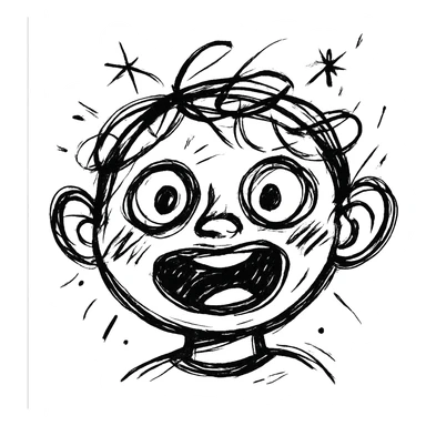 chaotic black and white icon with expressive lines of a child boy's face sticker