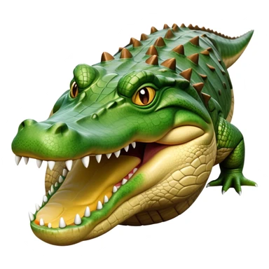 cinematic-crocodile-realistic-full-body-on all fours-emoji,-massive-scaled-body-partially-submerged-in-shallow-water,-head-tilted-dramatically,-rough-green-and-brown-hide-textured-with-deep-ridges,-simplified-yet-realistic-focused-features, head held high sticker