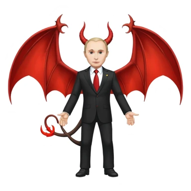 Putin as a devil, full body, detailed horns, wings, and tail sticker