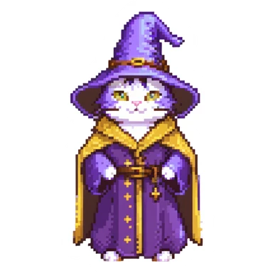purple cat as a wizard in a fantasy setting sticker