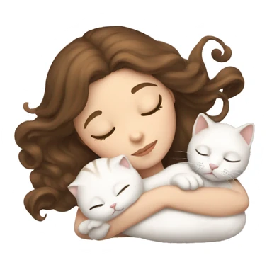 White girl brown hair sleeping with white kitty sticker
