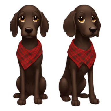 Dark chocolate colored doodle wearing a red and black flannel handkerchief sticker