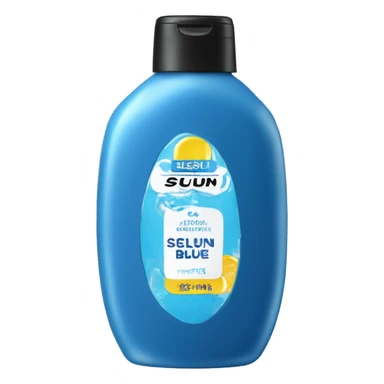 Blue Shampoo with a label that says Selsun Blue sticker