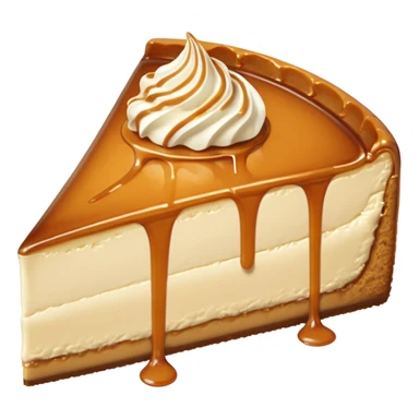 a slice of cheesecake. The base is made of light brown biscuit; the first layer of filling is caramelized dulce de leche, and the upper layer is creamy, light beige, and has a smooth texture. On top, there is a caramelized dulce de leche topping dripping down the center of the slice sticker