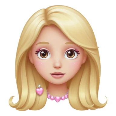 “Emoji girl, pastel pink blush, sparkly wide eyes, long blonde hair.” sticker